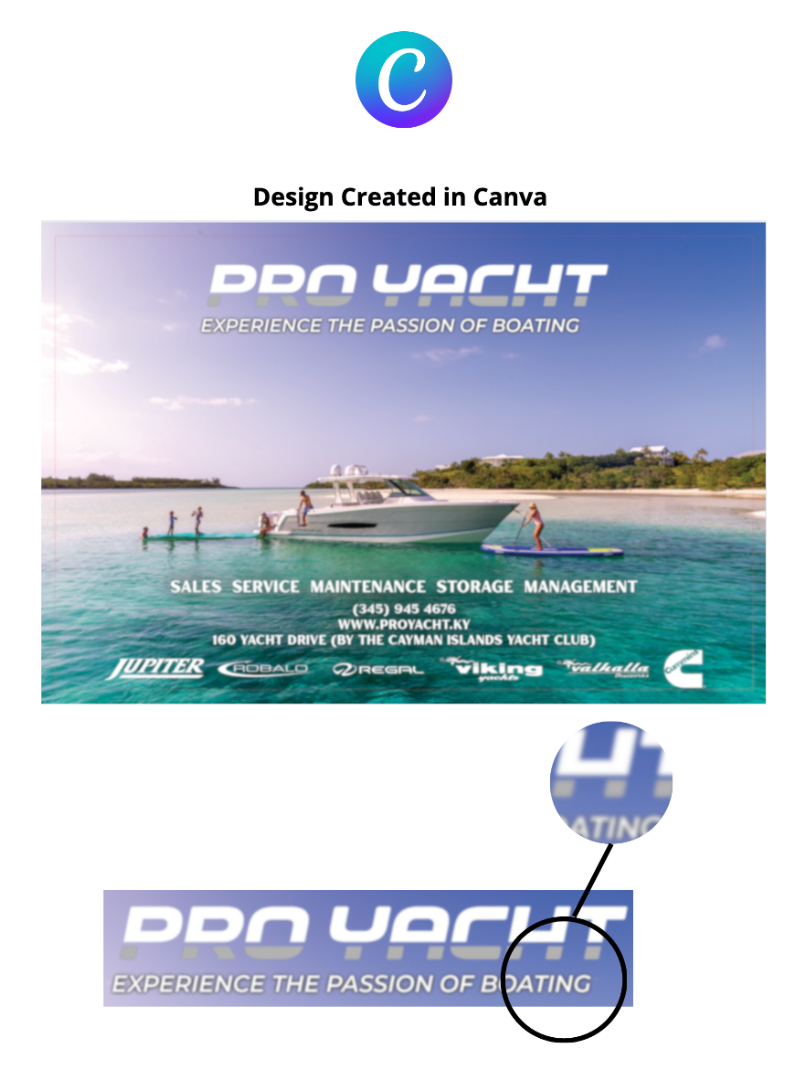 Custom branding and graphics for Pro Yacht, designed and produced by K&R Solutions Group for premium maritime presentation.